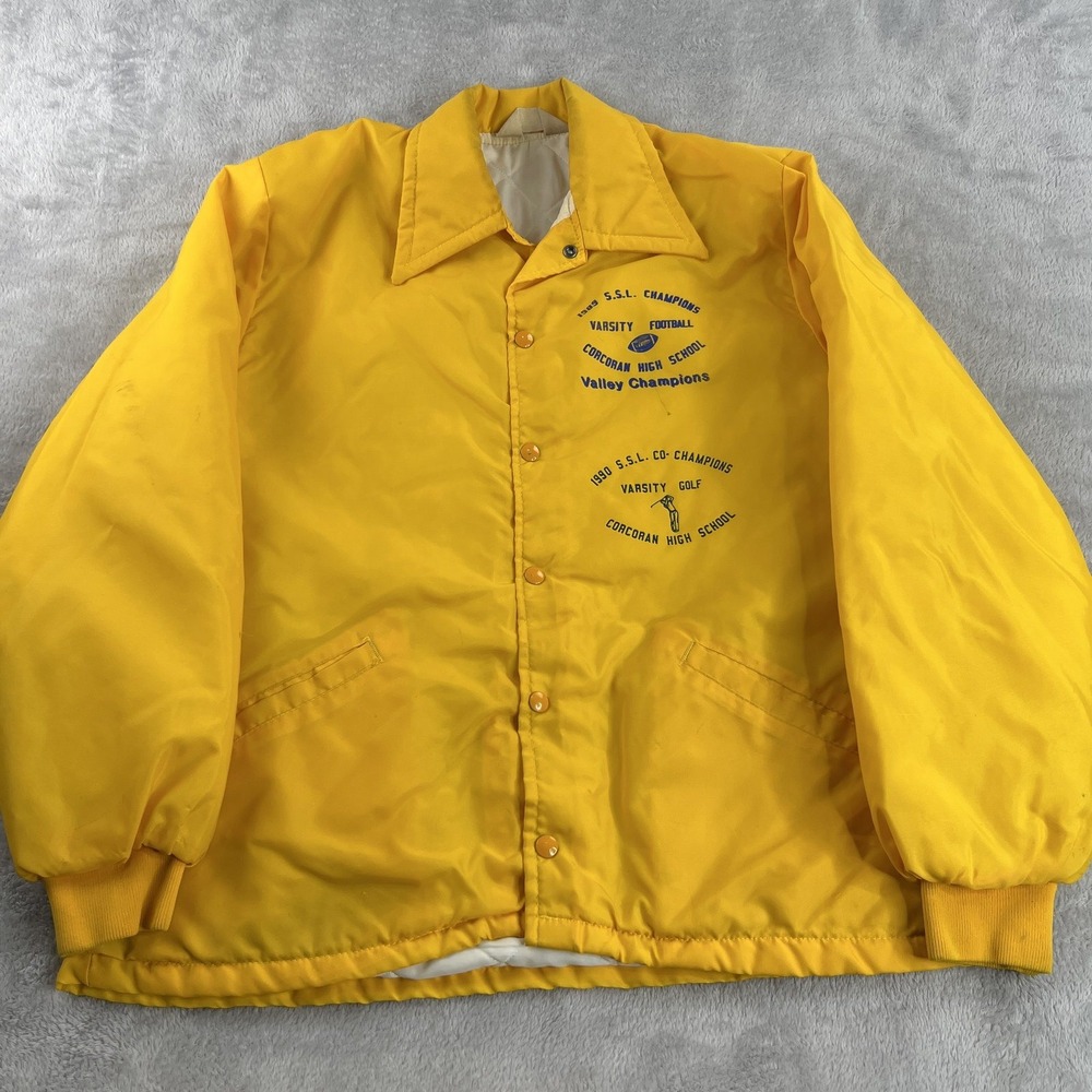 Vtg 80's Corcoran High School Varsity Football Champions Coach Jacket L Yellow